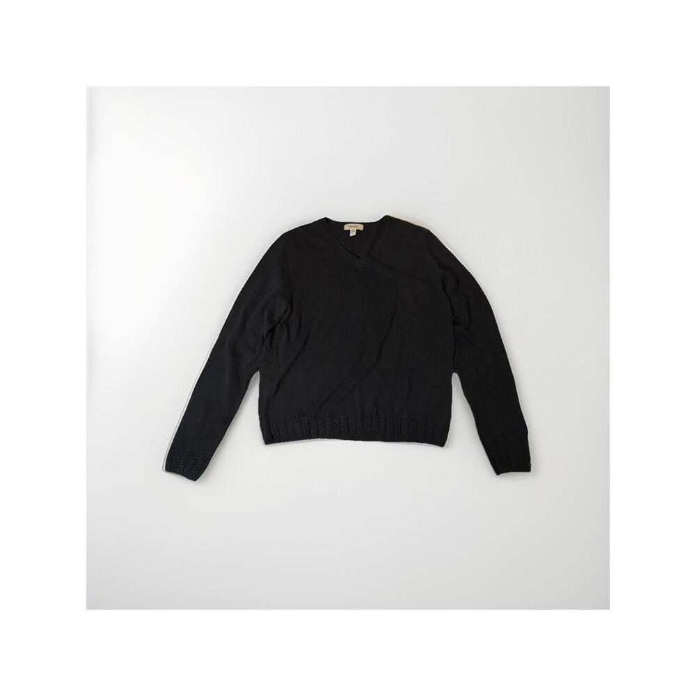 Faconnable French Riviera Womens Large L Black Fine Knit Vneck Sweater Top
